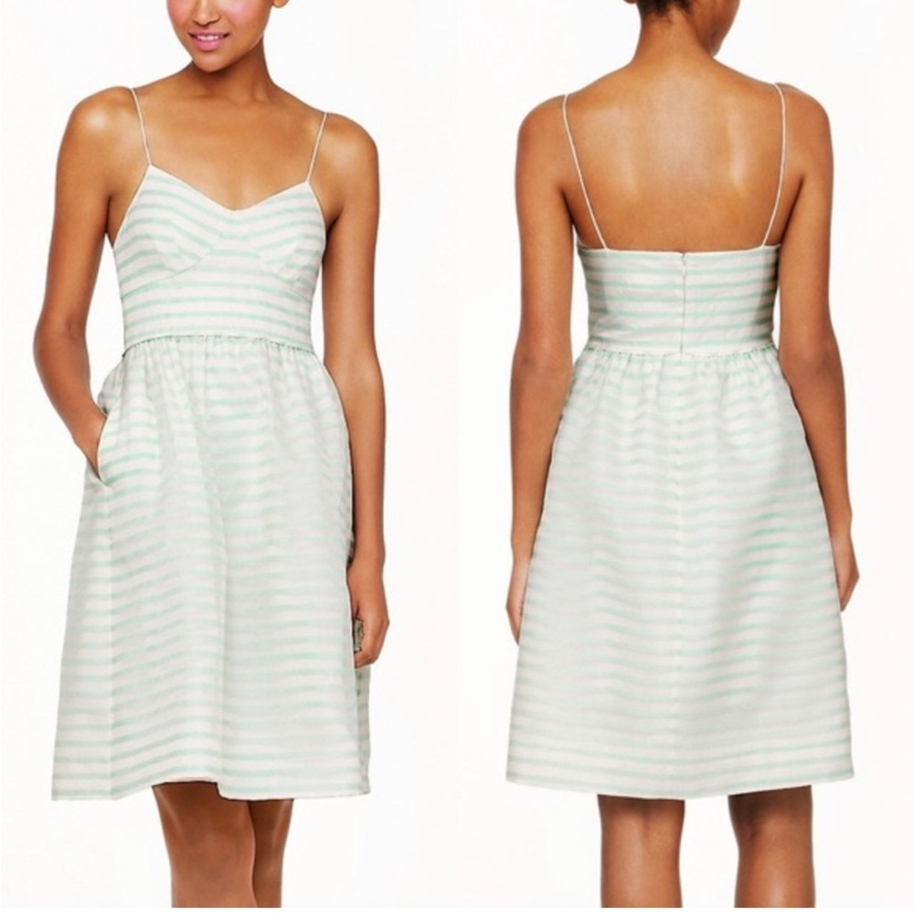 J. Crew Cameron Dress in Mint Stripe Silk Organza - NWOT